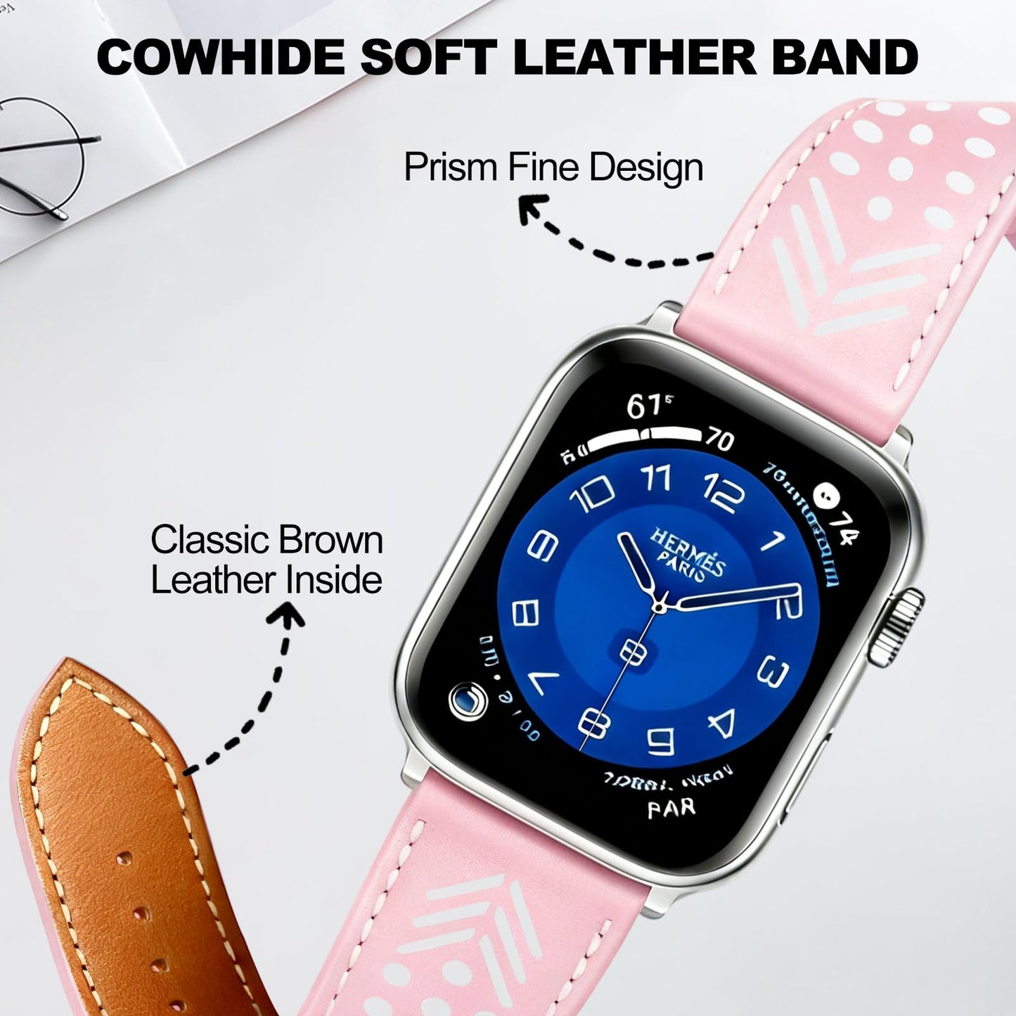 Hollow-out Genuine Leather Watch Band for Apple Watch, Dressy Strap for Women Lady Small Wrist, Compatible with Apple Watch Series 11 10 9 8 7 6 SE 3 2 1 Ultra 38mm 40mm 41mm 42mm 44mm 45mm 46mm 49mm
