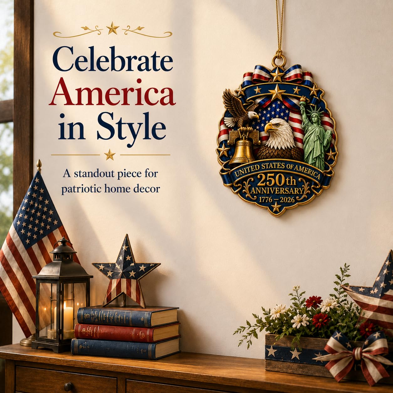 250th Anniversary USA Ornament 1776-2026, Patriotic Acrylic Hanging Ornament, United States 250th Anniversary Decoration with Eagle Liberty Bell Statue of Liberty