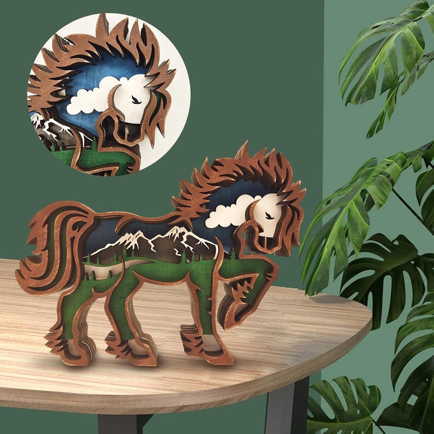 Drawelry 3D Wood Carving Animals Lamp Home Decorative, Cute Bear Family Elephant Presents Ideas Christmas Living Room Office Decor Warm LED Night Lights Gift for Friend Daughter Son Mom Dad (Horse)