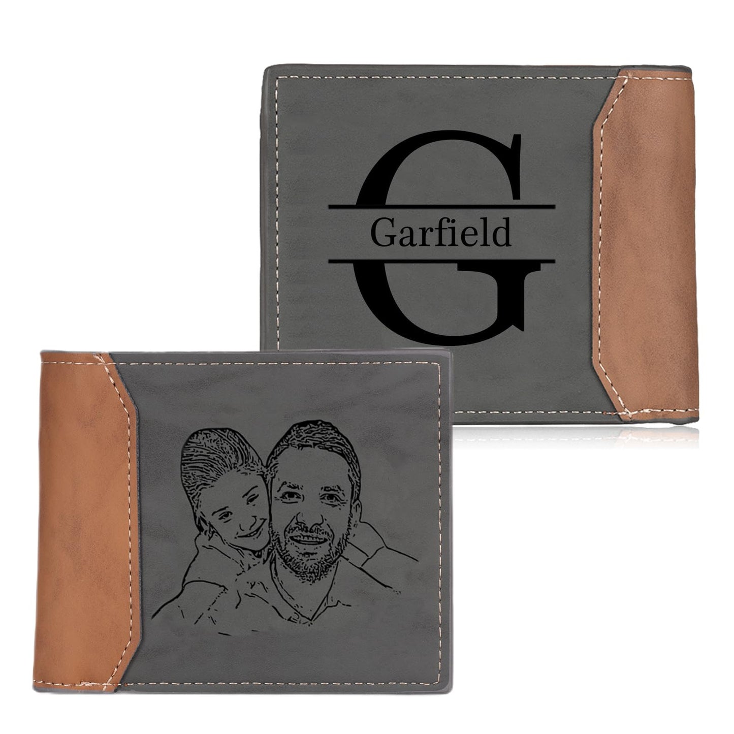 Amsgedhie Customized Wallet for Men Personalized Wallets for Men with Photo Name Bi-fold Leather Mens Wallet for Dad Boyfriend Grandpa Husband Birthday Christmas Valentines Gifts