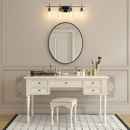 VONLUCE Bathroom Vanity Light, 4 Light Bathroom Light Fixture Over Mirror, Bathroom Wall Lamp with Clear Glass, Modern Black Vanity Lighting fixtures for Bathroom, Bedroom, Hallway