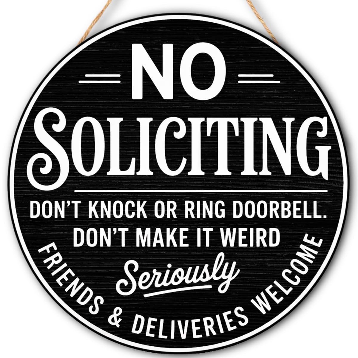 No Soliciting Wood Hanging Sign for House Front Door, Don't Knock or Ring Doorbell House Welcome Sign