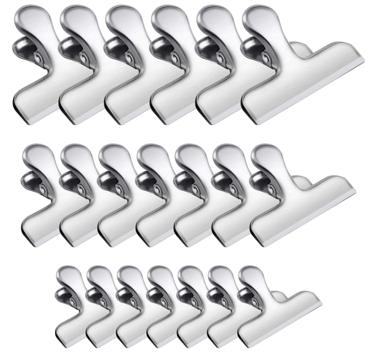FINDMAG Chip Clips, 20 Pack Metal Bag Clips, Stainless Steel Chip Clip, Heavy Duty Food Clip, Snack Bag Sealing for Office, Kitchen Storage, Home Organization, Food Packages (Silver)