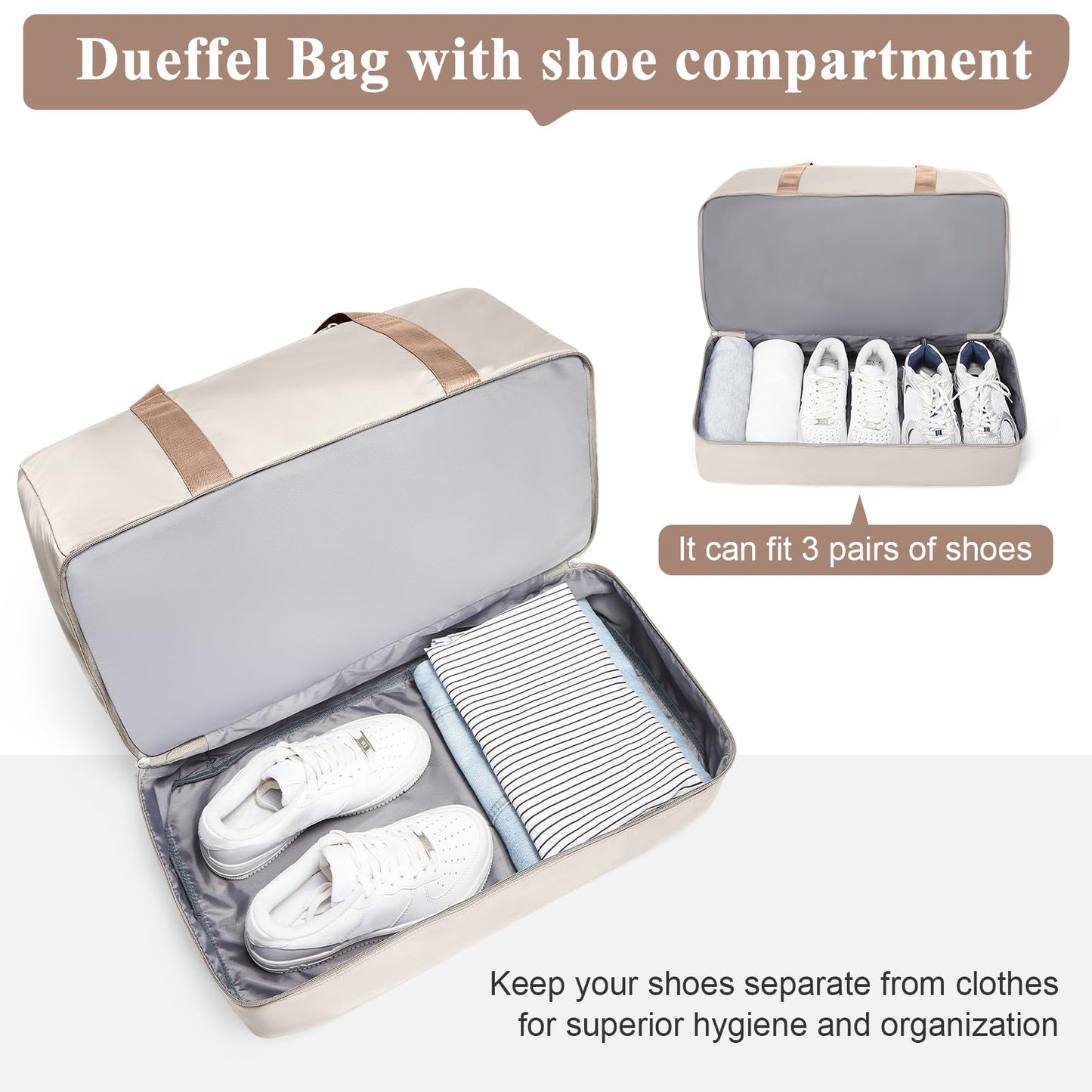Extra Large Travel Duffle Bag with Shoe Compartment & Toiletry Bag, XL Weekender Bags for Women, Carry On Overnight Bags for Gym Sports, Water-Resistant Hospital Bag for Labor and Delivery