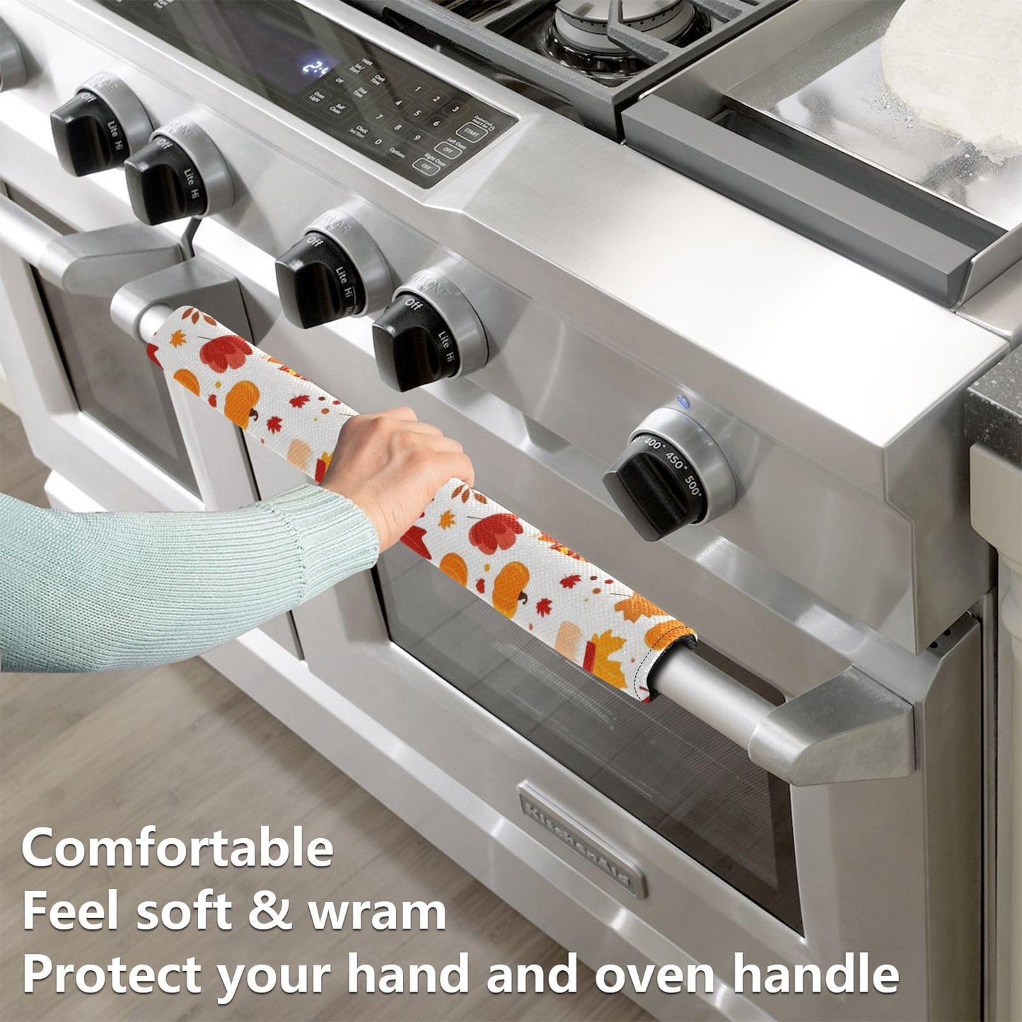Caikeny Refrigerator Door Handle Covers 2PCS Fall Gnomes Harvest Kitchen Appliance Handles Protector Gloves Door Cloth Home Decor for Fridge Oven Dishwasher Microwave