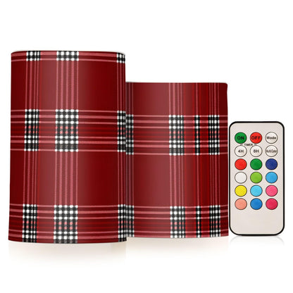ALAZA Flickering Flameless Candles Red Tartan Buffalo Plaid Checkered Battery Operated Candles with Remote Timer LED Pillar Votive Candles Set of 2 for Holiday Decor