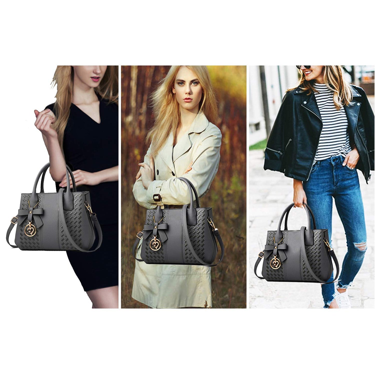 Jeniulet Purses and Handbags for Women Fashion Ladies PU Leather Top Handle Satchel Shoulder Tote Bags Dark Gray 10.2" x 3.9" x 7.9"