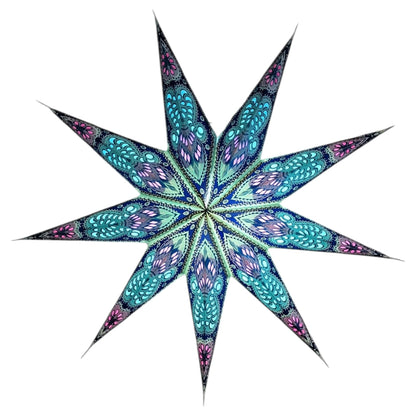 YEPSIO Lantern Lampshade Paper Star Light Shades Large 60cm Hanging Decorations for Christmas Wedding Home Decoration Birthday Party Foldable 9 Pointed Star (Glitter Blue, Purple, Red)
