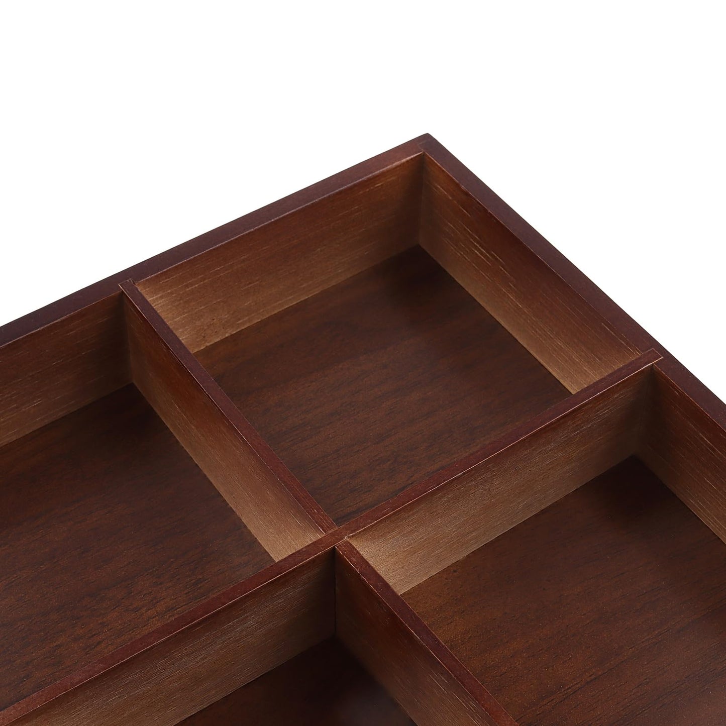 FUNSUEI 2 PCS Multi Compartment Wooden Tray, Divided Wooden Tray, Bamboo Serving Tray with 9 Sections, Wood Divided Snack Tray Storage Box for Appetizers, Jewelry, 12 x 12 x 1.85 Inch