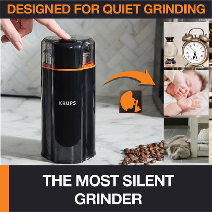 KRUPS Precision Electric Coffee Grinders, 3 oz Capacity, 200W Motor, Stainless Steel Blades for Uniform Grinding of Beans, Herb and Nuts, Coffee and Spice Grinder Electric, (Black)