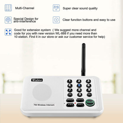 Wuloo Intercoms Wireless for Home 5280 Feet Range 10 Channel 3 Code, Wireless Intercom System for Home House Business Office, Room to Room Intercom, Home Communication System (4 Units Set, Black)
