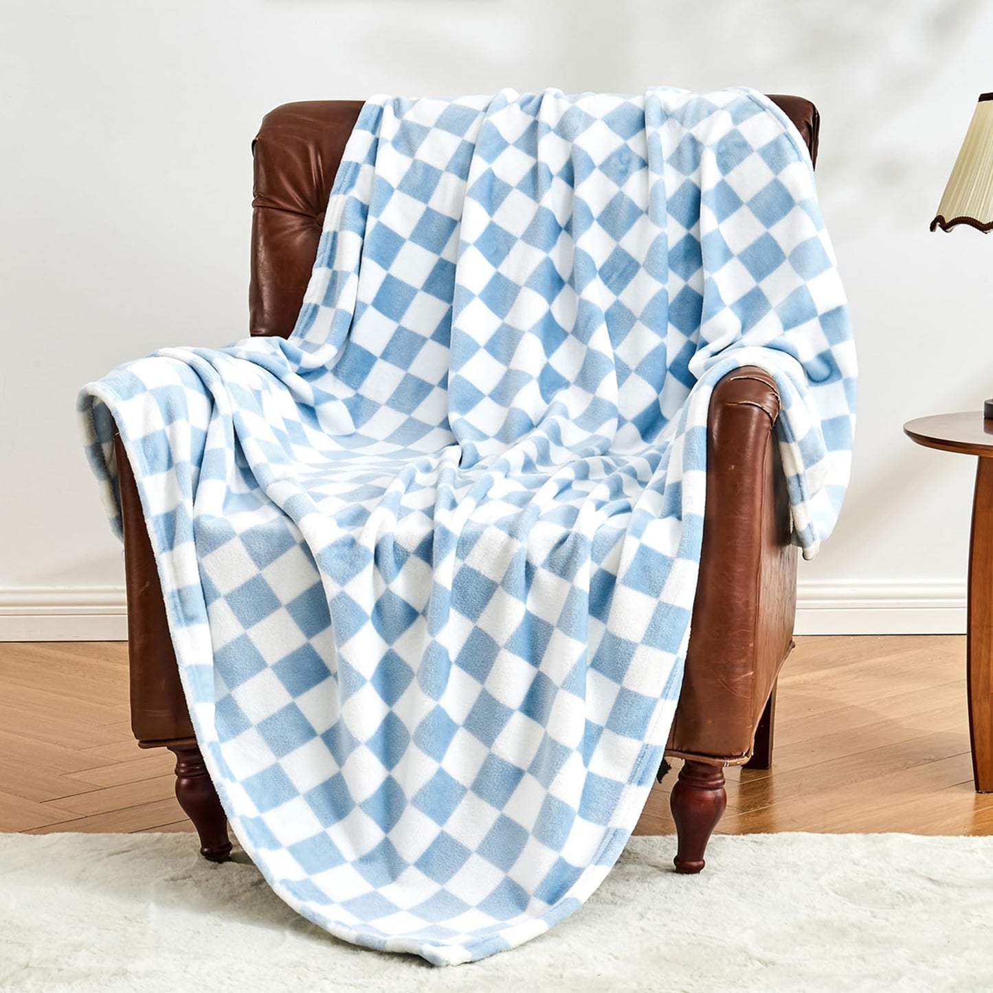 Edenleaf Checkered Blanket Flannel Throw Blankets Soft Cozy Checkered Grid Print Chessboard Gingham Pattern Throws for Bed Sofa Couch for All Seasons, 50x60 Inch, Blue