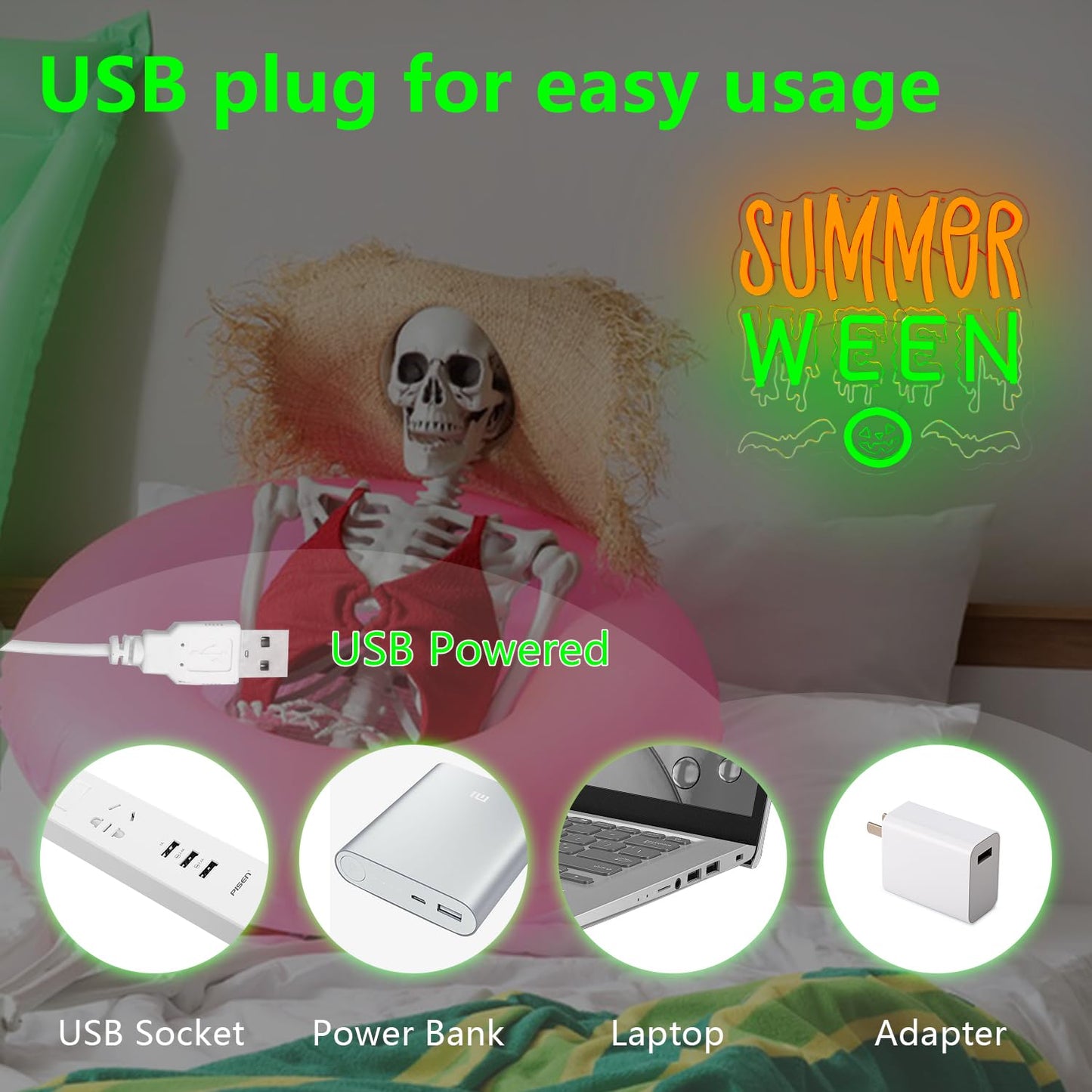 Summer Halloween Neon Sign Summer Ween Neon Light for Party Dimmable Led Backdrop for Birthday Halloween Party Light Up Sign Decoration