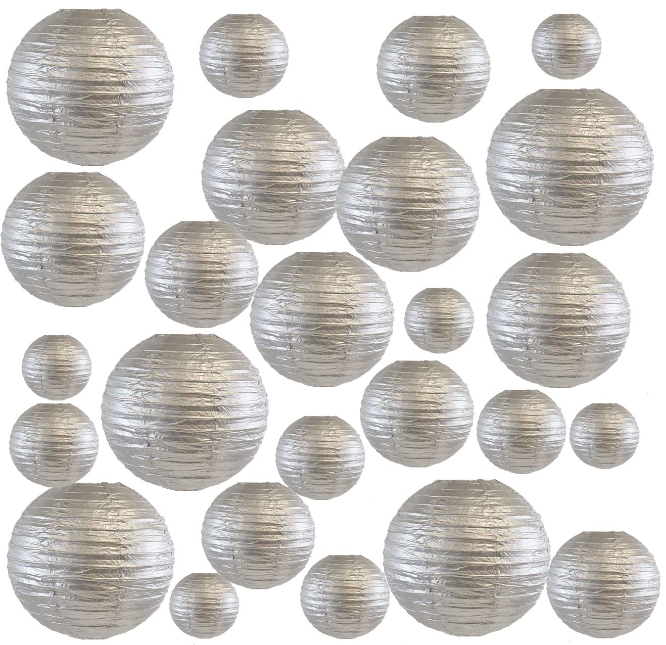 25 Pack Paper Lanterns, Sizes of 4", 6", 8", 10", 12", Hanging Lanterns Decorations Ball Lanterns for Home Decoration, Birthday Party and Wedding Decorations (Silver)