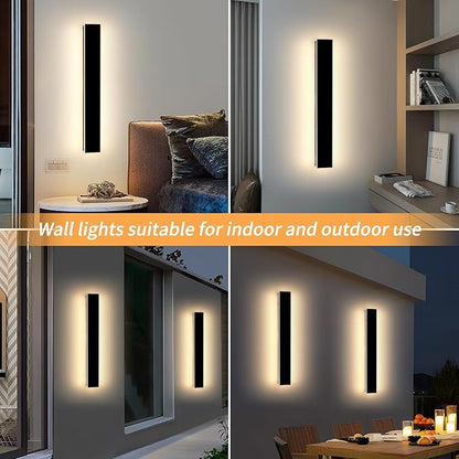 Mikeru 2 Pack 23.6inch Modern Outdoor Wall Sconce, 3000K/4500K/6000K 3 Color Temperature LED Exterior Light Fixtures, Modern Long Porch Lights Wall Sconce for Garage, Doorway, Porch, Patio
