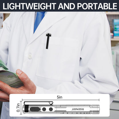 RISEMART Pen Light for Nurse, Rechargeable LED Medical PenLight, Warm/Cool White & Stepless Dimming, Portable Medical PenLight for Nurse, Doctor, First Aid, EMT, Nursing, Nursing Student (Sliver)