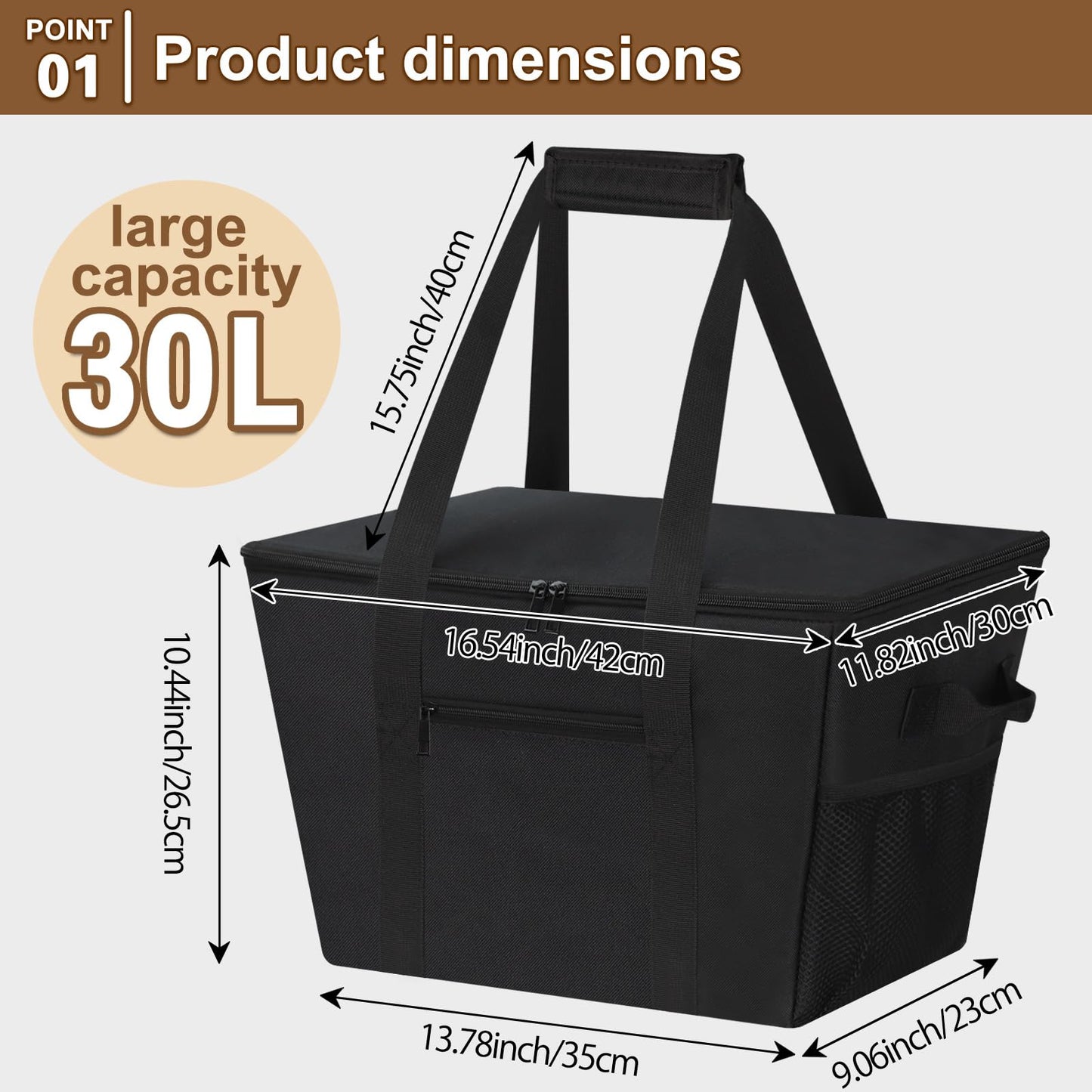 DSDCDJ Reusable Grocery Bag – Expandable Insulated Cooler Bag with Bottom Board, Collapsible Insulated Shopping Bag with Zipper & Drawstring, Heavy Duty Tote Bag for Shopping, Delivery, Picnic, Beach