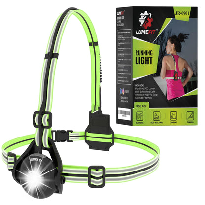 LUMEFIT Run Light Running Lights for Runners Chest LED Lamp 90° Adjustable Beam Angle 500 Lumen 360 Degree Reflective Band USB Rechargeable Front Body Torch Jogging Hiking