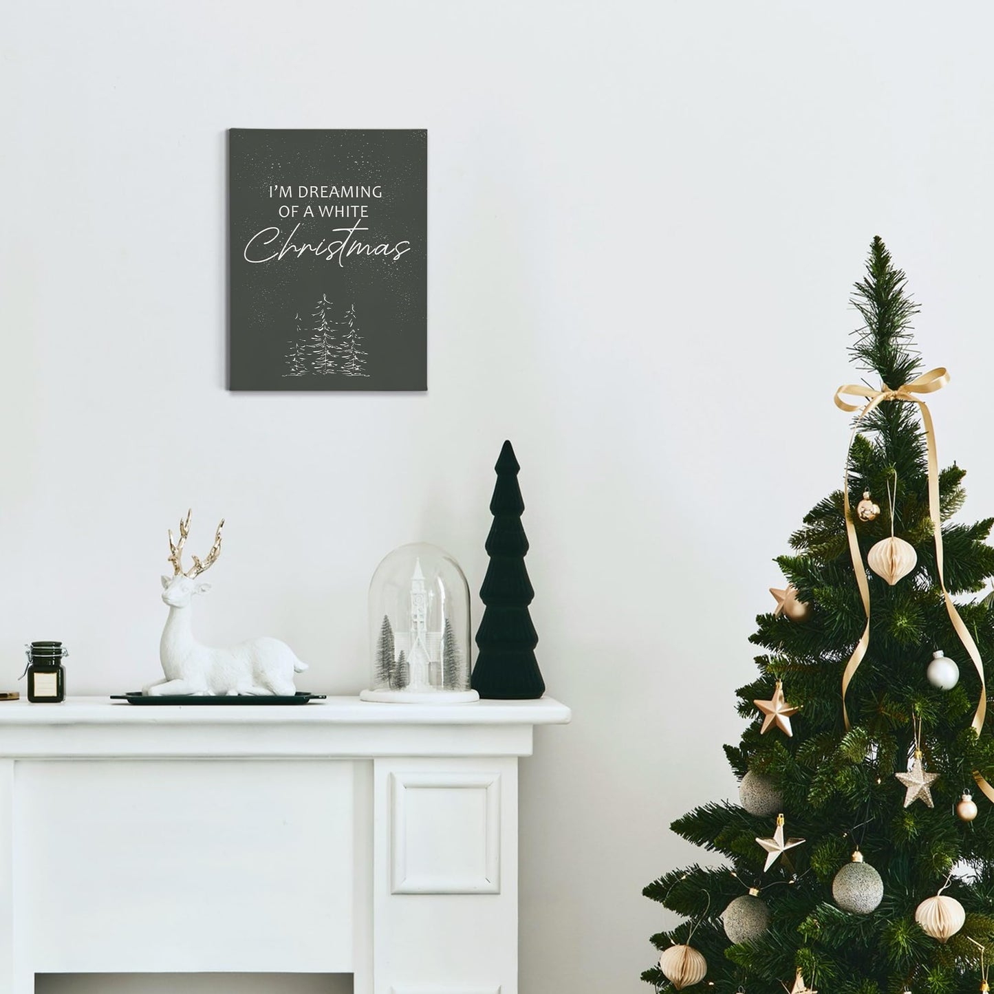 BIWSHA Christmas Dark Gray Wall Art, Winter Wall Print Decor, I'm Dreaming of White Christmas, Canvas Wall Art for Home Living Room Bedroom 1114 Inch