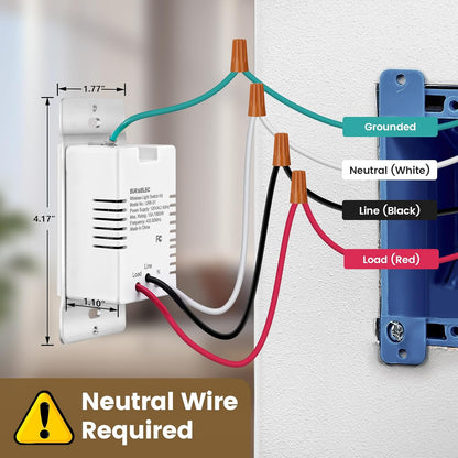 Suraielec 3 Way Wireless Light Switch, Neutral Wire Required, Grounding, 15A High Power, 100ft Range, No Wiring No WiFi, Expandable Remote Control Light Switches for Lamp, Ceiling Light, Fan
