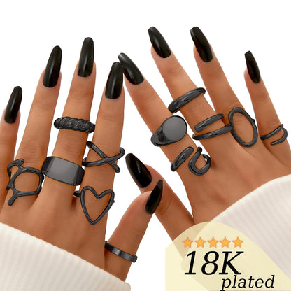FAXHION 12PCS Gold Stackable Rings Set for Women, 18K Gold Plated Open Stacking Knuckle Ring, Adjustable Chunky Signet Band Statement Ring for Gift