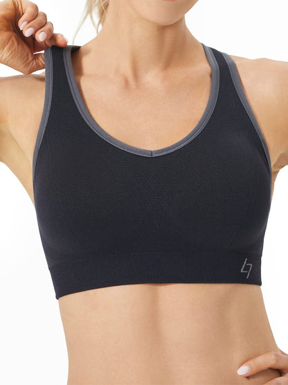 FITTIN Racerback Sports Bras for Women - Padded Seamless High Impact Support for Yoga Gym Workout Fitness Black