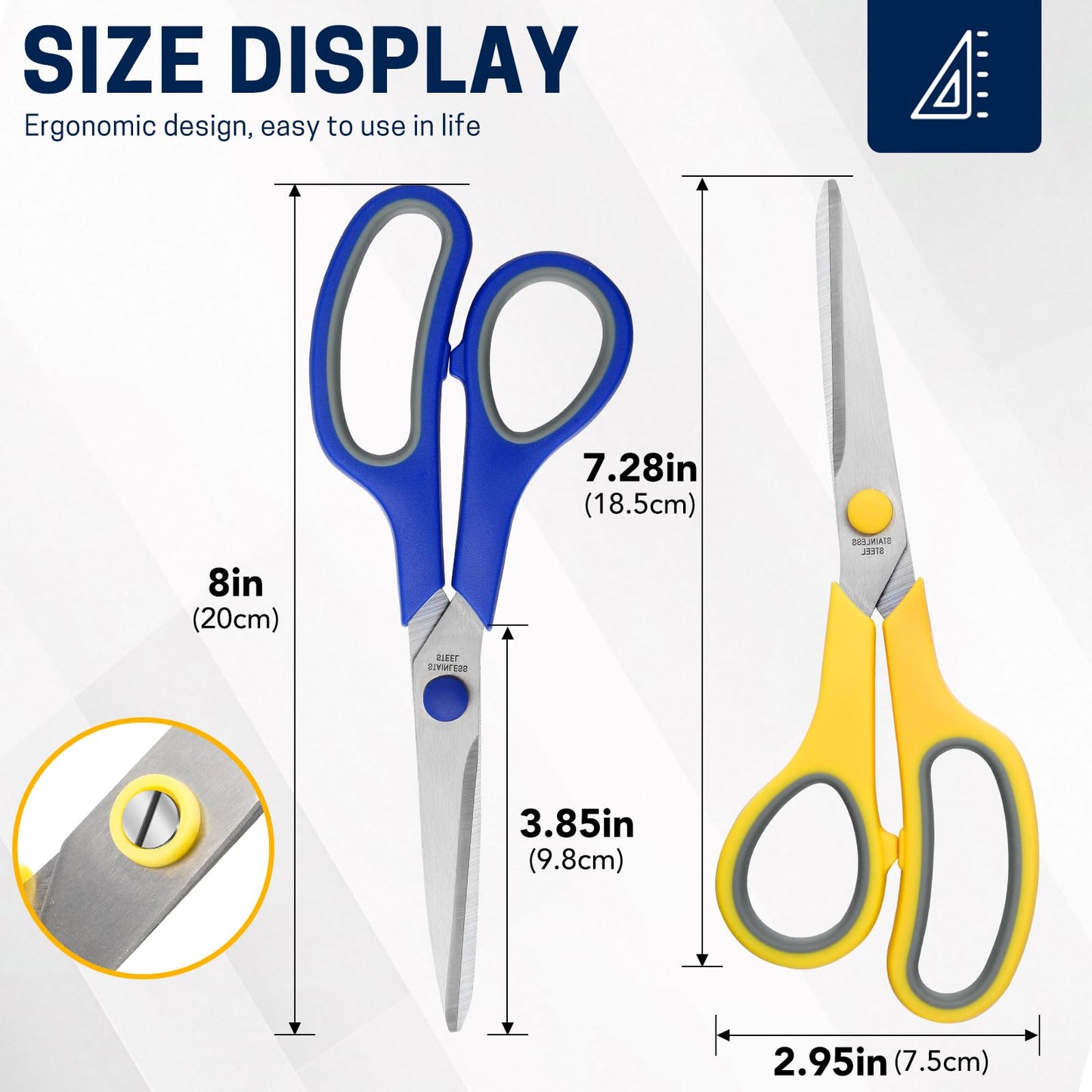 BURVAGY 8" 10 Pack All Purpose Heavy Duty Scissors- Comfort-Grip Sharp Scissors for Office School Sewing Fabric Craft High/Middle School Student Teacher Scissor, Right/Left Hand