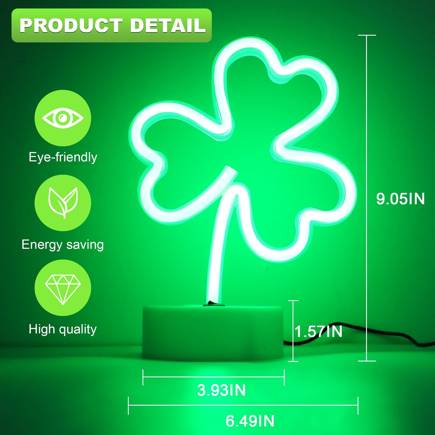 Clover Neon Signs Lights - Green Neon Signs Lights USB/Battery Powered Led Lucky Desktop Decor for Wedding Birthday Party Bedroom Shop Bar Christmas Gift Shop St Patricks Day Decor