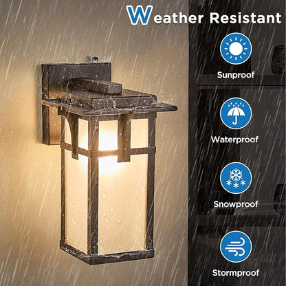 2 Pack Porch Lights Wall Mount Outdoor Wall Lantern Small Waterproof Aluminum with Frosted Glass Exterior Light Fixtures Asian Outdoor Sconces for Outside House Patio Garage Lighting, Black