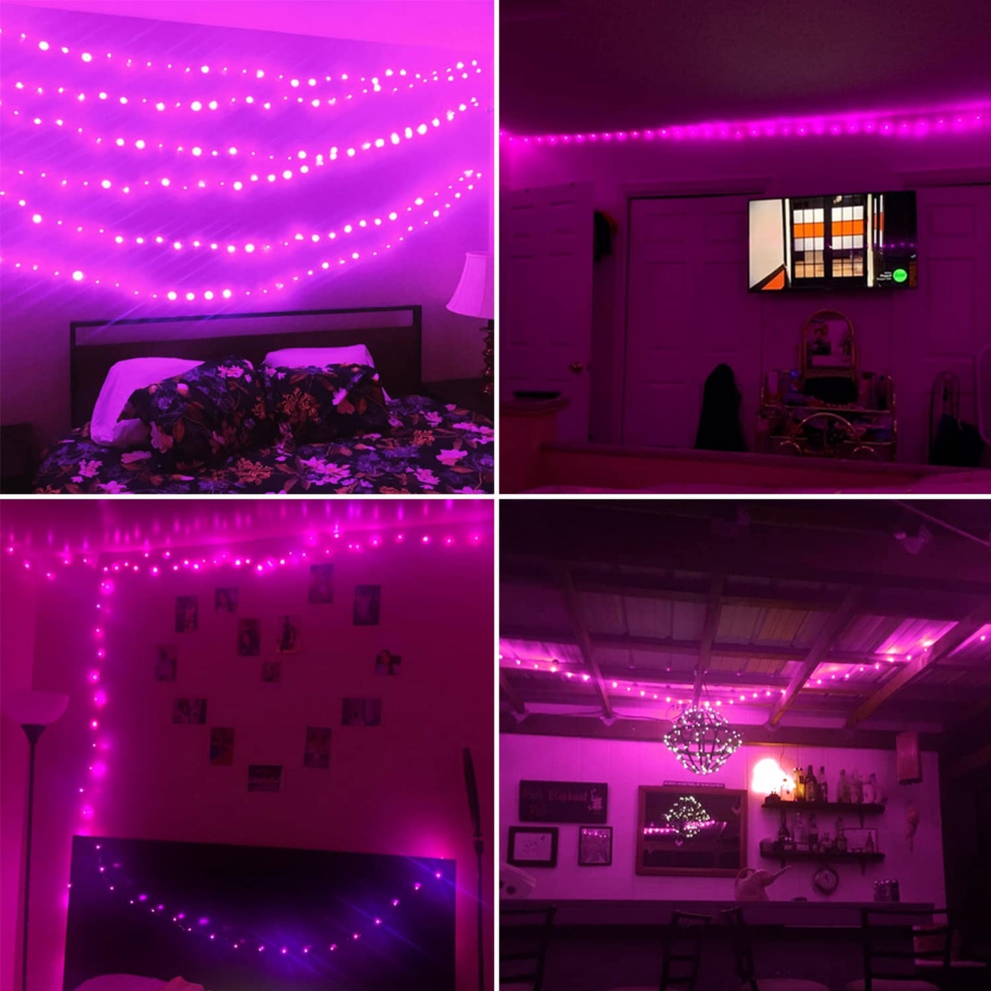 RUICHEN Plug in Fairy Lights with Switch, Waterproof 33 Ft 100 LED Silver Wire Starry String Firefly Lights for Christmas, Easter, Valentines Day, Parties, Wedding, Vases, Craft, Pink