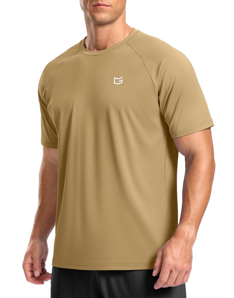 G Gradual Men's Athletic Workout T-Shirts Moisture Wicking Cooling Running Shirts Short Sleeve Performance Tee for Gym Tennis(Khaki,4XL)
