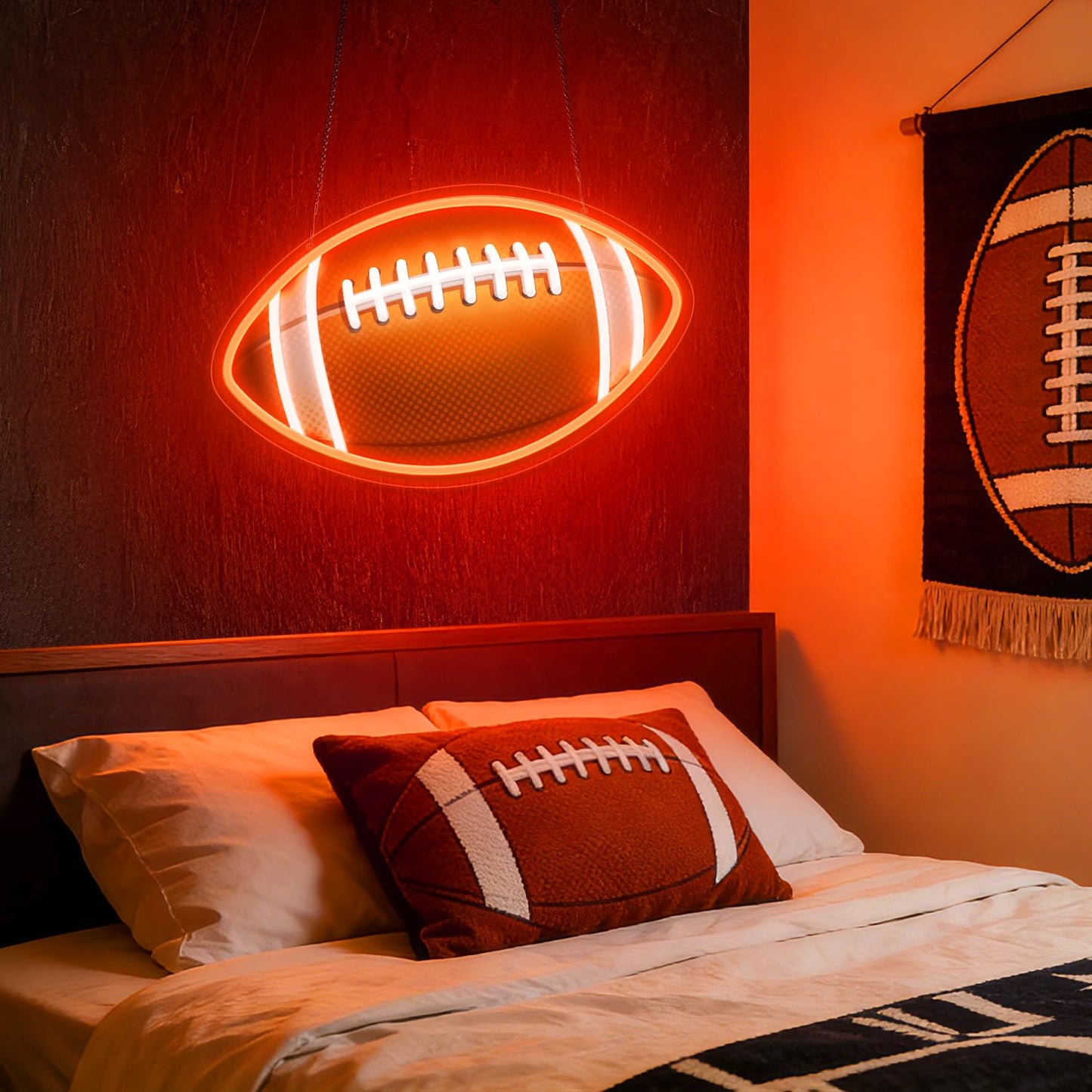 HAJAE Football Neon Sign for Wall Decor, UV Printed Football-Shaped Neon Light, Rugby LED Sign for Man Cave, Bedrooms, Game Room Decor, Gift for Football Sports Fans Teens