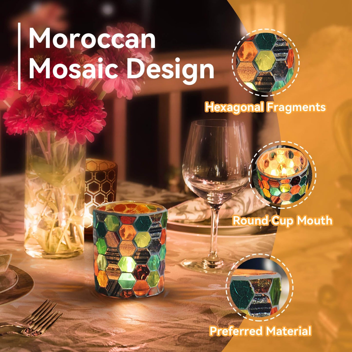 Glass Mosaic Candle Holder, Stained Glass Candle Holder Tealight Holders Decorative Mosaic Votive Candle Holder Handcrafted Glass Tea Light Holder for Table Centerpieces, Birthday Party, Home Decor