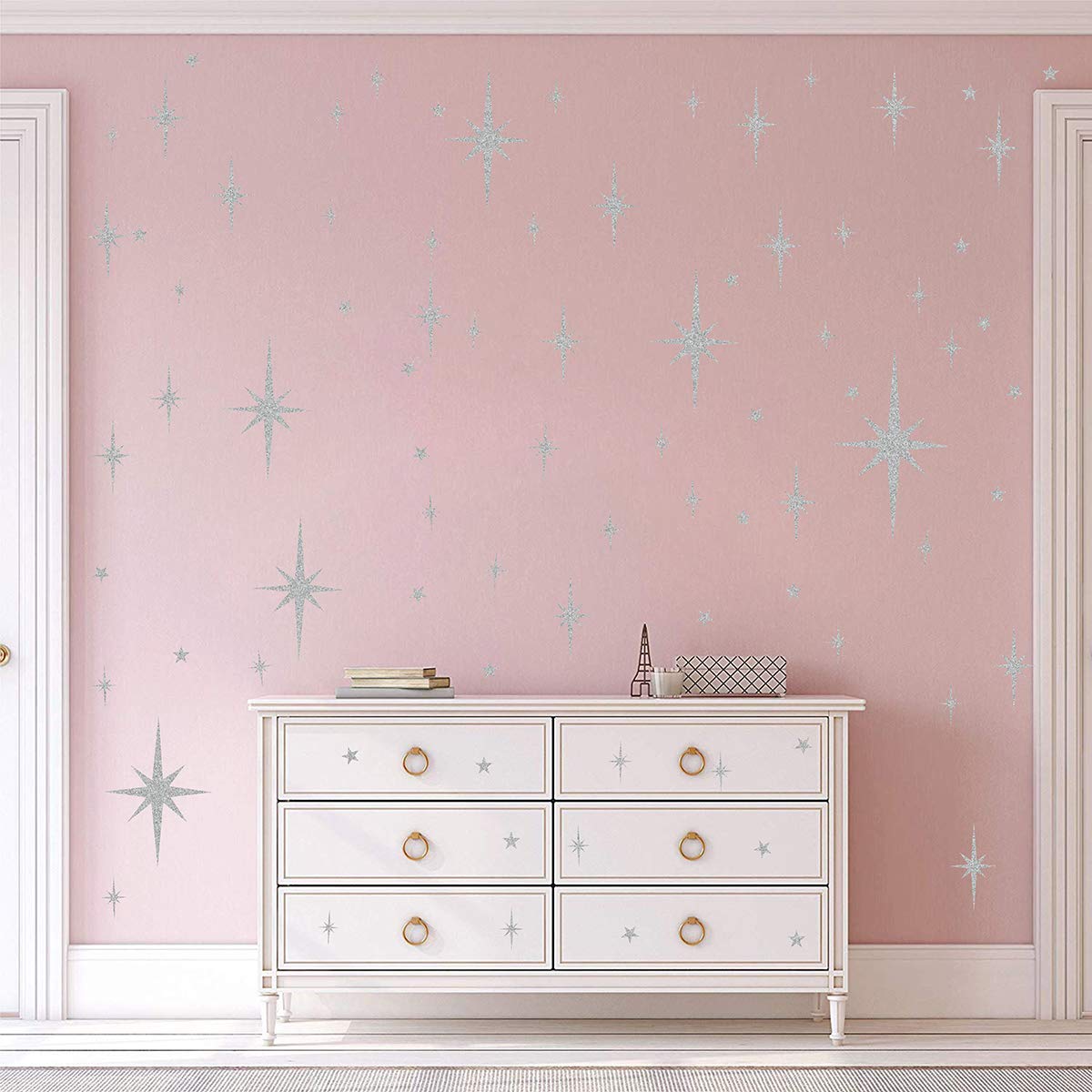 Retro Starburst Wall Decals Star Wall Stickers Atomic Star Walls Decals Geometric Walls Decor Modern Nursery Decor Peel and Stick Stars(116pcs)