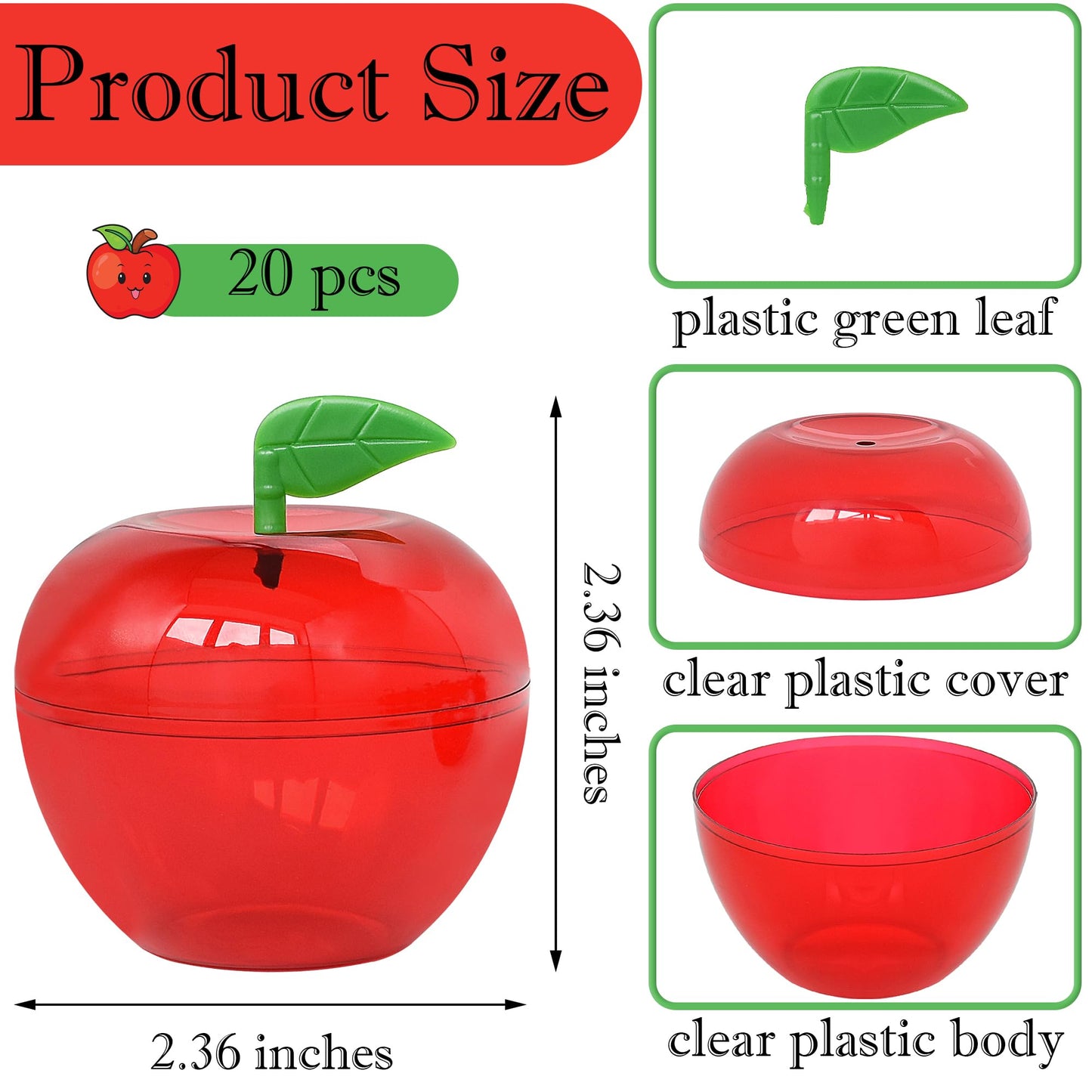 Yuronam 20 Pcs Small Plastic Apple Container Apple Shaped Candy Toy Gift Filled Containers for Graduation Thank You Teacher Gift, Back to School Gift, Party Favors
