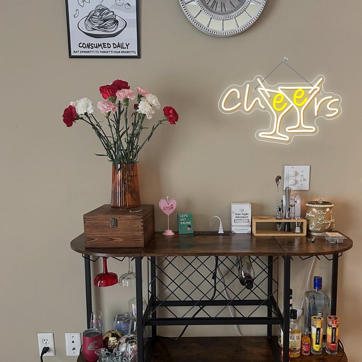 WX&YH Cheers Neon Sign Cocktails Bar Led Sign Cheers Neon Signs for Wall Decor Cocktails Glass Neon Lights Signs for Home Pub Party Club Restaurant Shop Bar Lights Decor Gifts