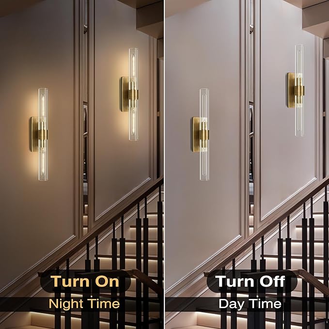 Wall Sconces, 22.8" Gold Bathroom Sconces Wall Lighting with Clear Glass, Modern Sconces Wall Decor Brass Light Fixtures for Bathroom Mirror Living Room Hallway Bedroom