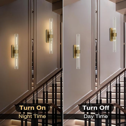 Wall Sconces, 22.8" Gold Bathroom Sconces Wall Lighting with Clear Glass, Modern Sconces Wall Decor Brass Light Fixtures for Bathroom Mirror Living Room Hallway Bedroom