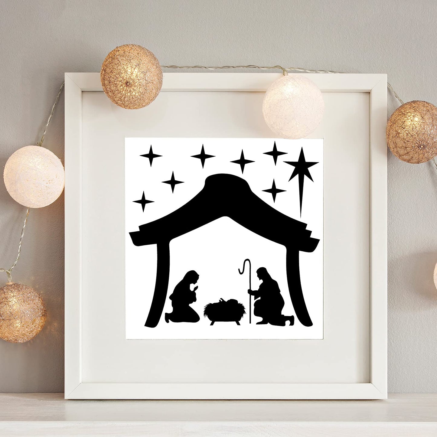 Chinco Large Christmas Nativity Scene Wall Decor Stickers Nativity Vinyl Wall Decal Christmas Decorations Religious Murals Modern for Xmas Room Decor, Black(Unto Us A Child is Born)