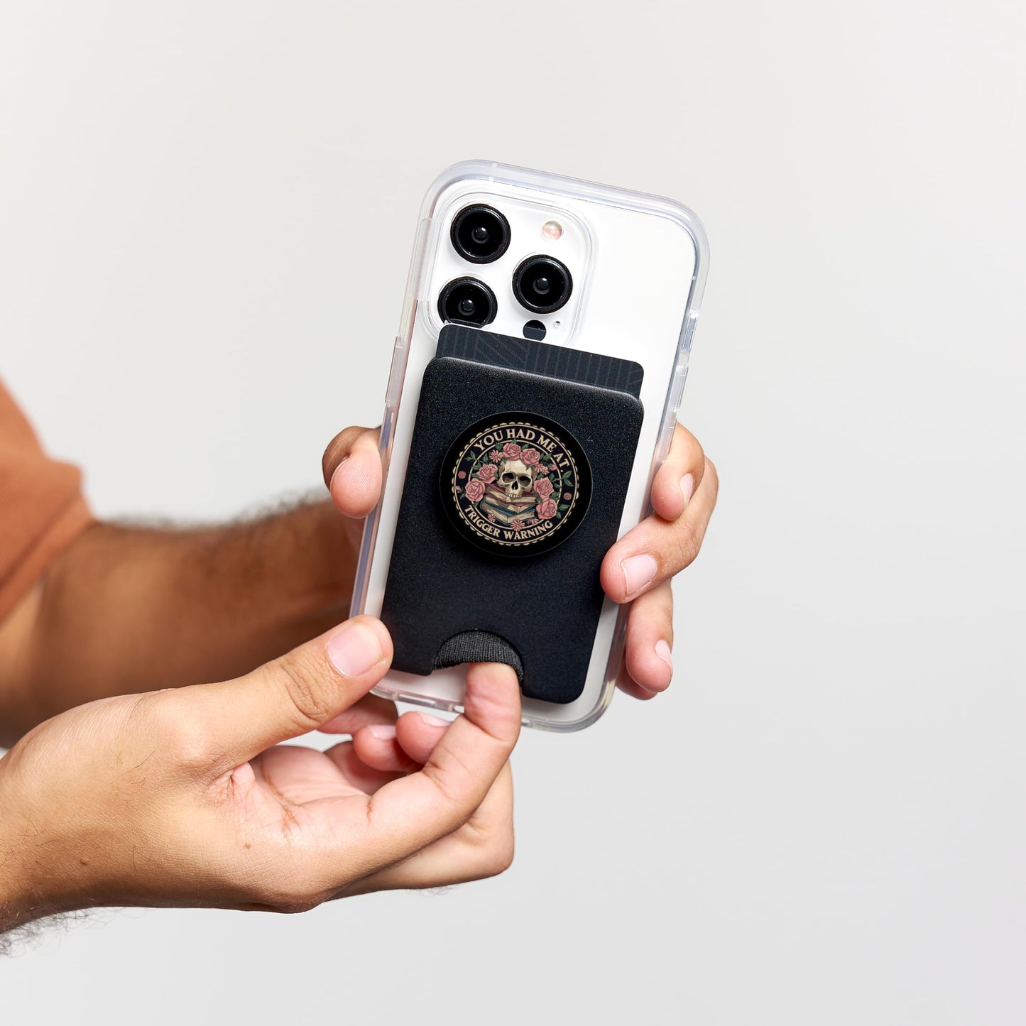 You Had Me at Trigger Warning Skeleton Book Reading Lover PopSockets PopWallet for MagSafe