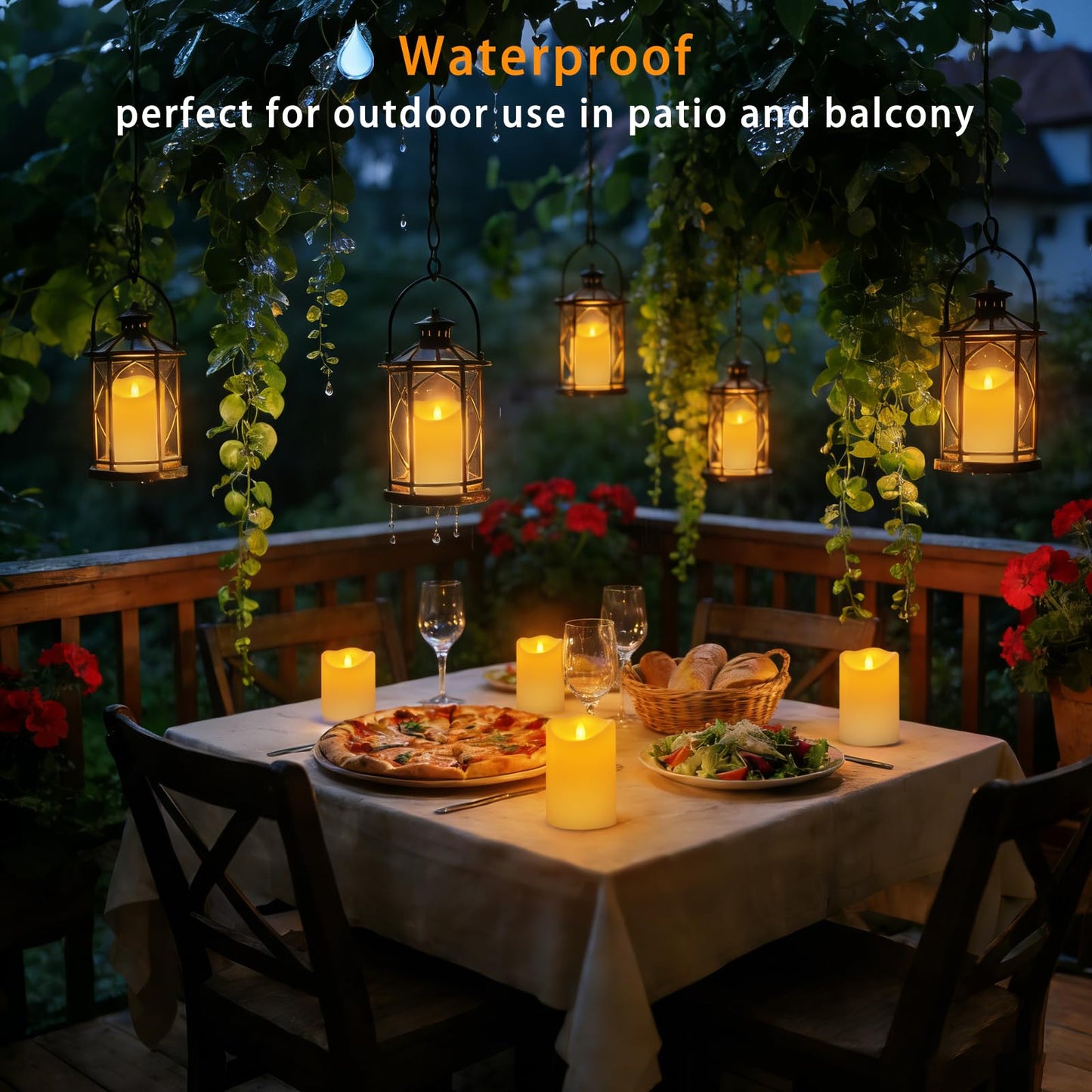 Haown Outdoor Indoor Flameless Candles, Patented 3D Dual-LED, Set of 6 Slanted Top Durable Plastic Pillars with 2 Remotes & Timer, Non-Melting Waterproof Battery Candles for Patio Garden (Ivory)