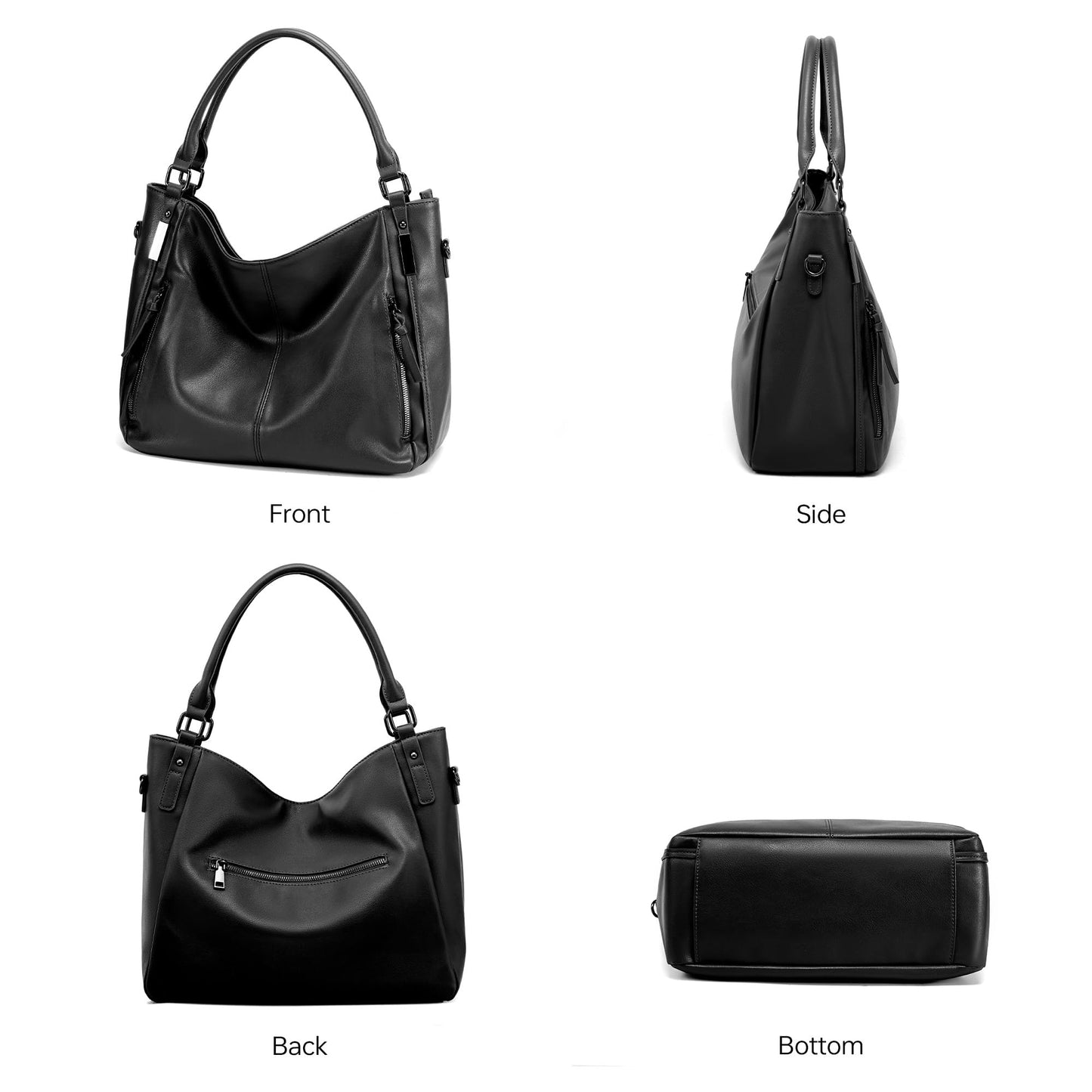 Goinsound Women's Hobo Bags Leather Large Tote Bag Purse with Multiple Pockets Shoulder Bag with Adjustable Straps Black