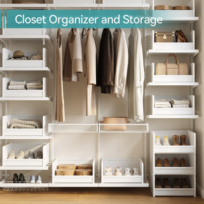 FOUCSSOMEI Closet Organizers and Storage, Stackable Closet Organizer, Wooden Frame with Polyester Fabric Shelves, Large Capacity Closet Shelf Organizer for Folded Clothes, White,Patent Design