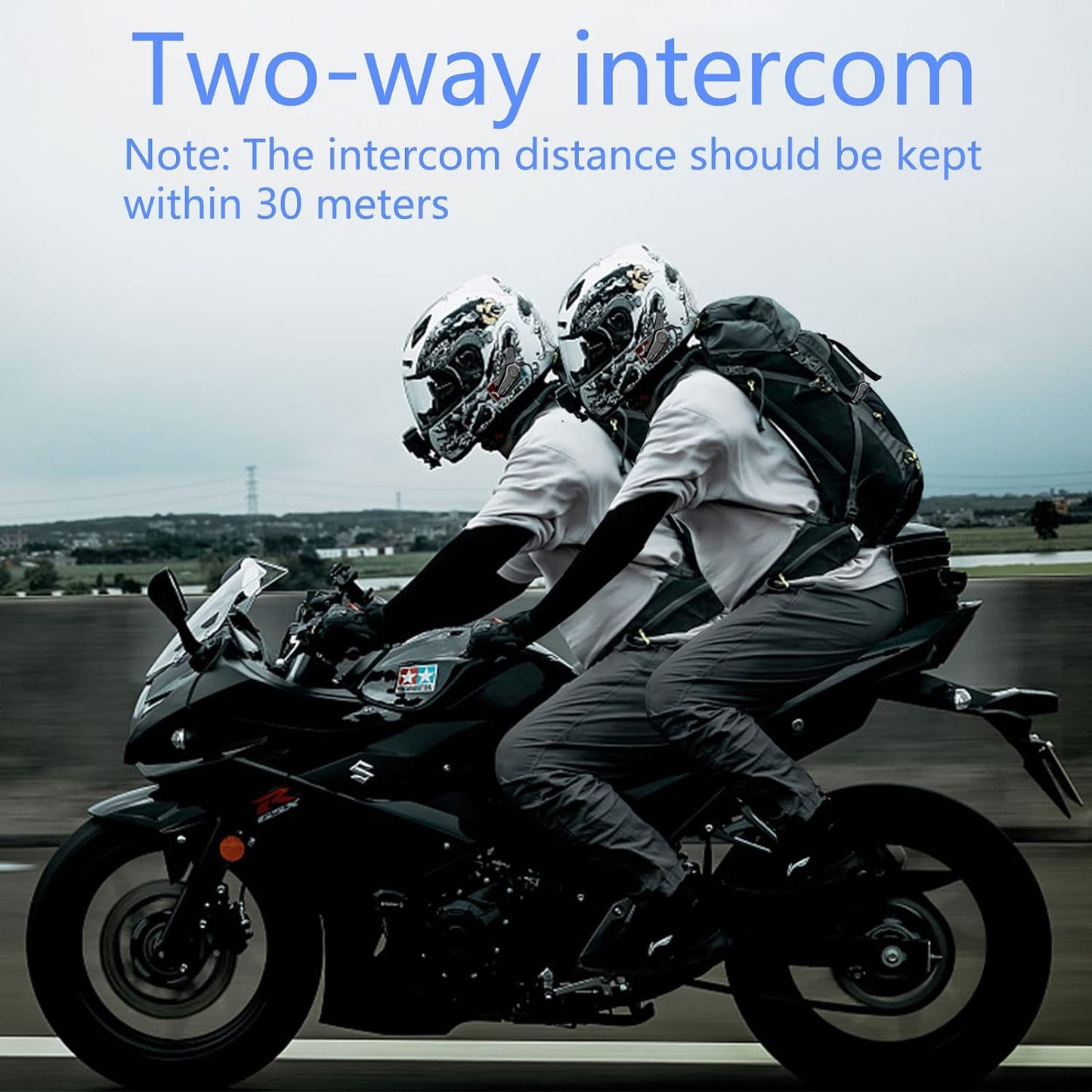 Motorcycle Headset E1 Helmet Intercom Headset with CVC Noise Cancellation Stereo Music IPX6 Waterproof for Full face Helmet