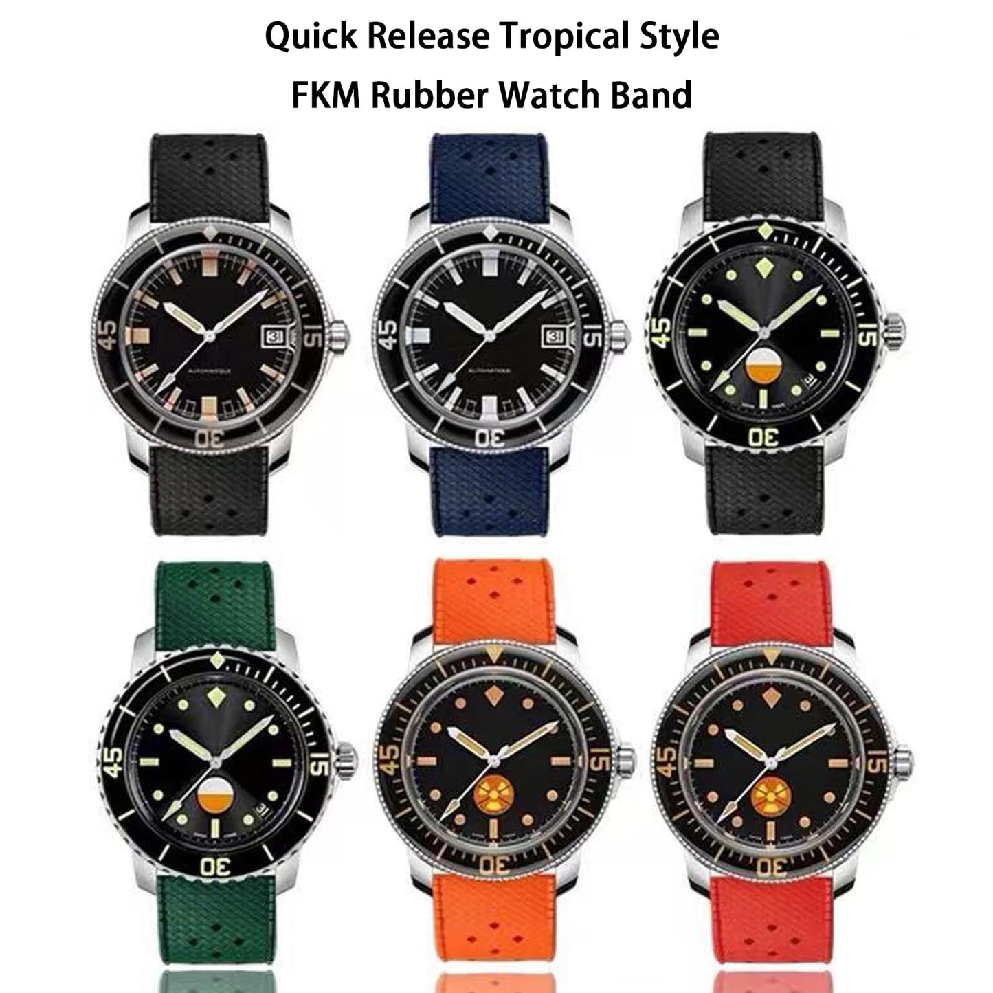 Nizonlaie FKM Rubber Watch Band Tropical Style Quick Release Fluororubber 18mm 20mm 22mm Watch band Soft Breathable Durable Sporty FKM Rubber Watch Strap Replacement Band Strap Men Women