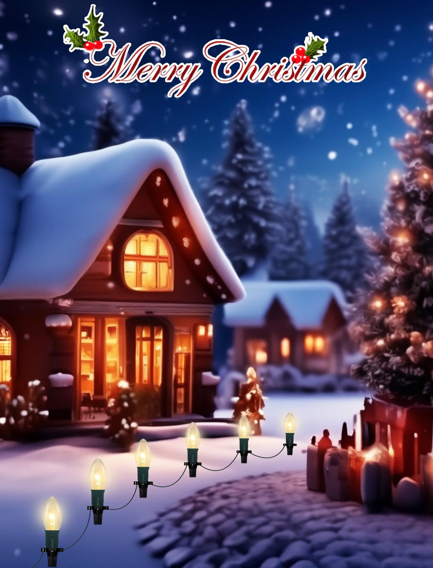 C9 Christmas Pathway Lights, 38 Feet Outdoor String Lights with 25 Bulbs and Marker Stakes, Waterproof Connectable Christmas Walkway Markers Light for Outside Driveway Yard Porch Garden Patio