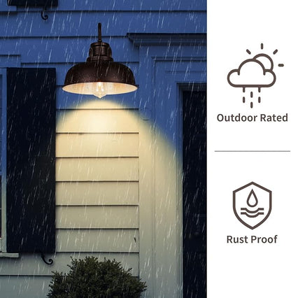 Solar Barn Light for Outside, Gooseneck Outdoor Wall Lights Solar Powered, Farmhouse Exterior Wall Sconce, Industrial Outside Lighting Fixture, Rustic Lantern for Garage, Barn, Shed,RZSR007-2 OW