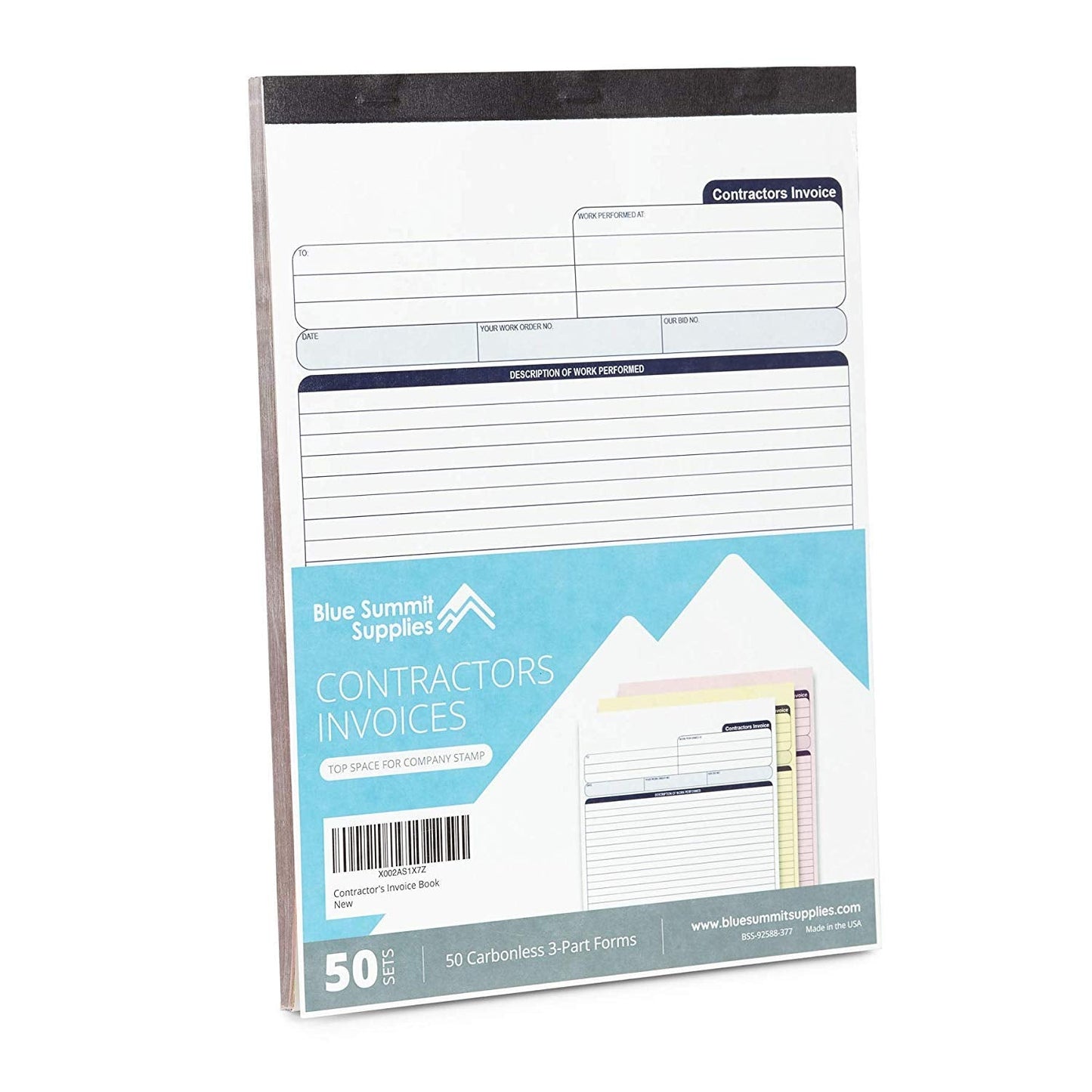 Blue Summit 50 Contractor Invoice Receipt Books, Estimate Book Contractor with Blank Invoice Sheet, 50 Full Page 3 Part Invoices, Carbonless Forms with Carbon Copies, Letter Size