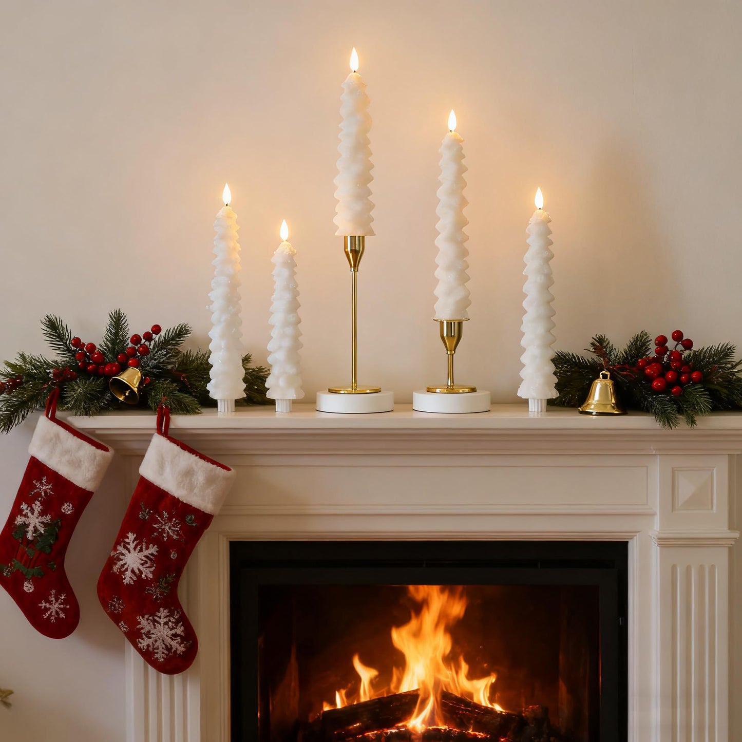 MUMCHASI 4 Pcs Flameless Candles with Remote, Christmas Tree Candles, Battery Operated Candlestick, Flickering LED Christmas Window Candles Real Wax Taper Candlesticks White