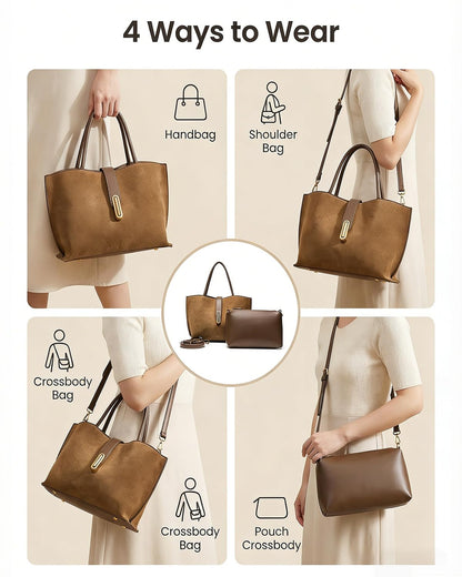 Small Vegan Leather Crossbody Tote Bag for Women, Compact 2-in-1 Shoulder Handbag with Removable Pouch, Work & Daily Use (Small - Vegan Leather - brown)